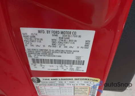 2014 Ford F-150 Xlt из США, поврежденный, VIN 1FTFW1EF5EKD61389